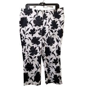 Spenser Jeremy Woman White Black Floral Stretch Capri Pants Size 18